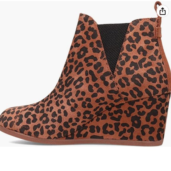 TOMS Kelsey Suede Ankle Bootie Wedge, Dark Ember Leopard Print, Size 5 - Picture 2 of 12